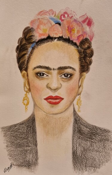 Dibujo titulada "Frida Kahlo" por Victoria Art, Obra de arte original, Lápiz