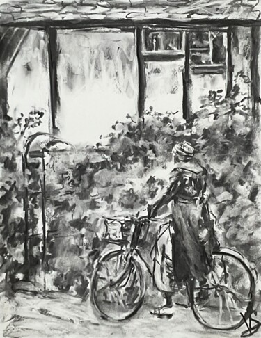Drawing titled "Minnie stops for tea" by Victoria General, Original Artwork, Charcoal