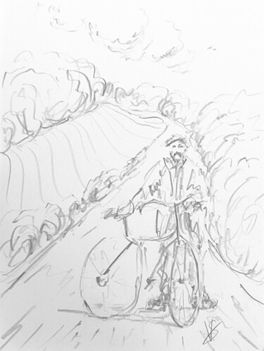 Drawing titled "Cyclist with field." by Victoria General, Original Artwork, Pencil