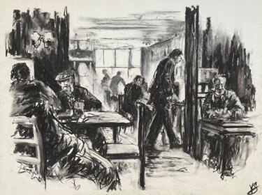 Dessin intitulée "Cathleen’s pub." par Victoria General, Œuvre d'art originale, Fusain