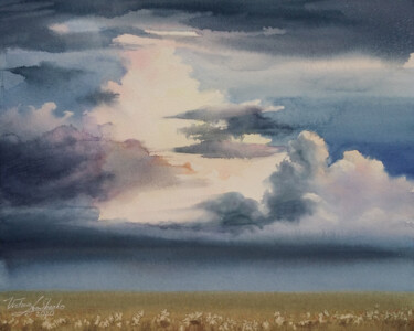 Painting titled "Light through clouds" by Victoria Lyashenko, Original Artwork, Watercolor