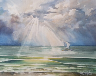 Schilderij getiteld "The white sail" door Victoria Lyashenko, Origineel Kunstwerk, Aquarel