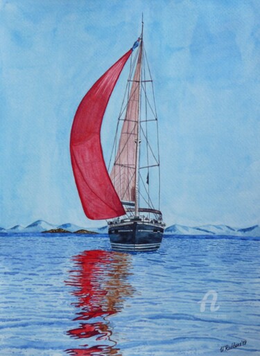 Painting titled "Segelboot" by Victoria Richters, Original Artwork, Watercolor