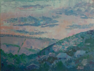 Schilderij getiteld "Lavender Sunset" door Victoria Shevchenko, Origineel Kunstwerk, Olie