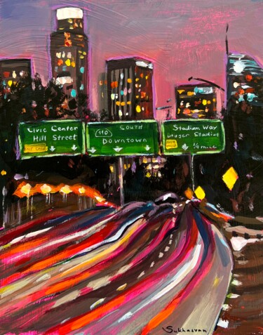 Pittura intitolato "Los Angeles Freeway…" da Victoria Sukhasyan, Opera d'arte originale, Acrilico