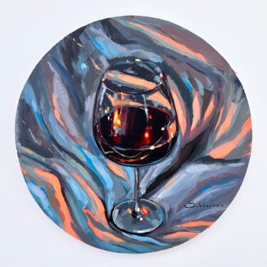 Malarstwo zatytułowany „Golden Hour Wine Gl…” autorstwa Victoria Sukhasyan, Oryginalna praca, Akryl