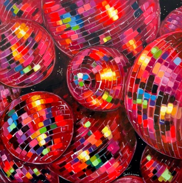Ζωγραφική με τίτλο "Red Disco Balls" από Victoria Sukhasyan, Αυθεντικά έργα τέχνης, Ακρυλικό