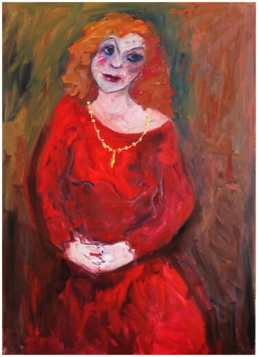 Peinture intitulée "La femme en rouge" par Victorine Follana, Œuvre d'art originale, Huile Monté sur Châssis en bois