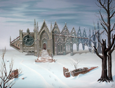 Painting titled "The sad winter tale…" by Victor Molev, Original Artwork, Oil Mounted on Wood Stretcher frame