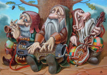 Peinture intitulée "Trio under the oak" par Victor Molev, Œuvre d'art originale, Huile