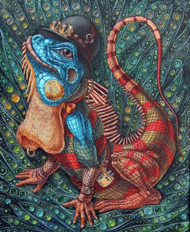 Painting titled "Iguana" by Victor Molev, Original Artwork, Oil