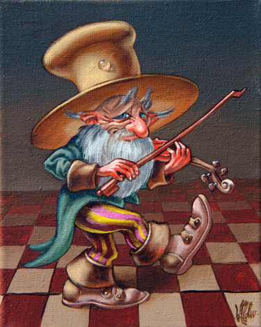 Malarstwo zatytułowany „Musical Troll” autorstwa Victor Molev, Oryginalna praca, Olej Zamontowany na Drewniana rama noszy