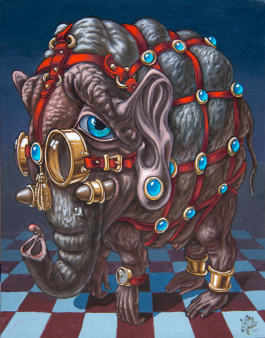 Картина под названием "Magical Many-Eyed E…" - Victor Molev, Подлинное произведение искусства, Масло