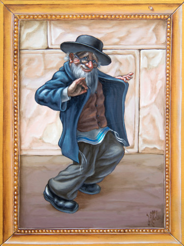 Schilderij getiteld "Fun Jewish dance (F…" door Victor Molev, Origineel Kunstwerk, Olie Gemonteerd op Frame voor houten bran…