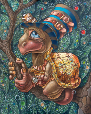 「Tree Dwelling Turtle」というタイトルの絵画 Victor Molevによって, オリジナルのアートワーク, オイル