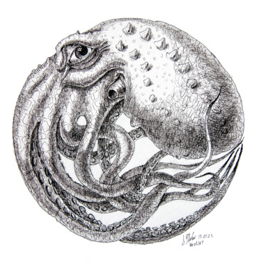 Drawing titled "Octopus" by Victor Molev, Original Artwork, Ink