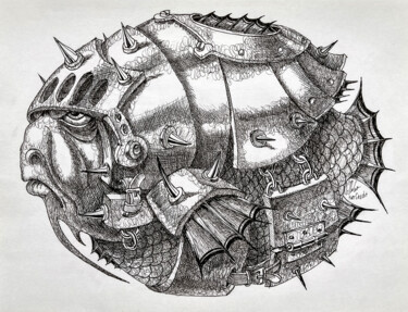 Disegno intitolato "Oval Rumble Fish" da Victor Molev, Opera d'arte originale, Inchiostro