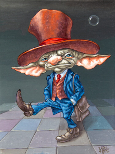 Schilderij getiteld "Office Troll" door Victor Molev, Origineel Kunstwerk, Olie