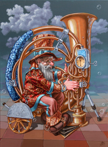 Malarstwo zatytułowany „Tuba” autorstwa Victor Molev, Oryginalna praca, Olej Zamontowany na Drewniana rama noszy