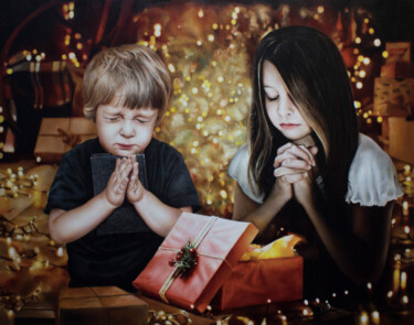 Painting titled "Wishful Thinking" by Victoria Yu, Original Artwork, Oil Mounted on Wood Stretcher frame
