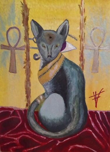 Malerei mit dem Titel "Gato egipcio" von Vidal Fernández Richart, Original-Kunstwerk, Tinte