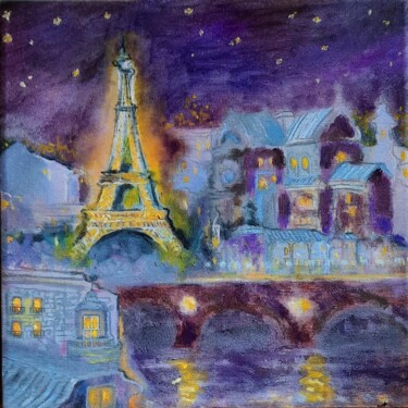 Schilderij getiteld "Париж" door Vika Gumarova, Origineel Kunstwerk, Olie Gemonteerd op Frame voor houten brancard