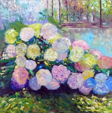 Peinture intitulée "Hydrangea" par Viktoriia Slavinska, Œuvre d'art originale, Huile