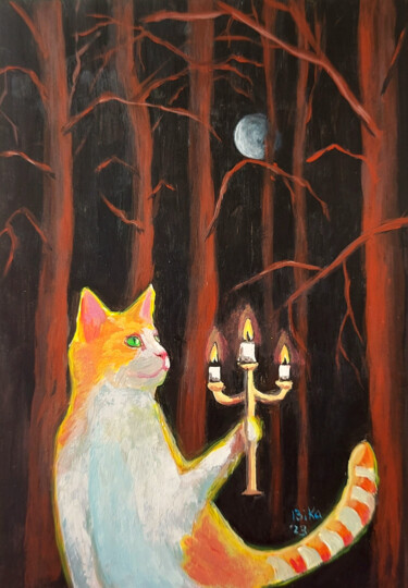Malerei mit dem Titel "In the forest" von Viktoriia Slavinska, Original-Kunstwerk, Acryl