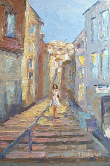 Pintura intitulada "Girl walking" por Viktoriia Slavinska, Obras de arte originais, Óleo