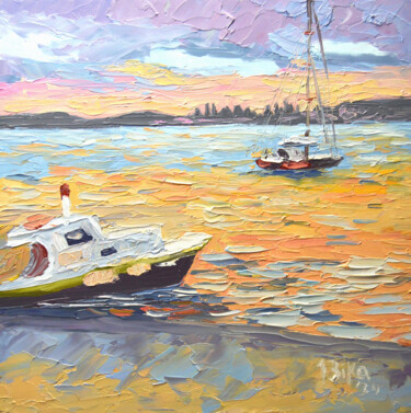 Painting titled "Sailboat" by Viktoriia Slavinska, Original Artwork, Oil