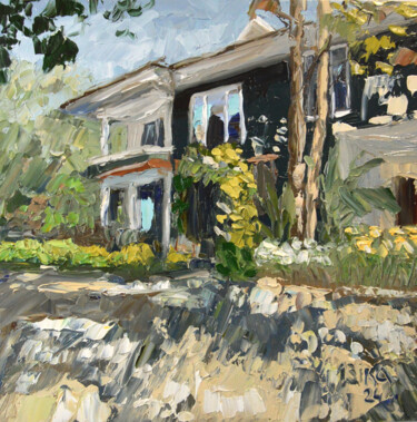 Painting titled "House. Garden" by Viktoriia Slavinska, Original Artwork, Oil