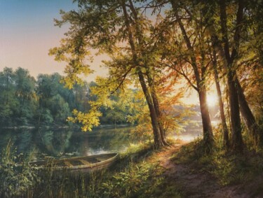 Malerei mit dem Titel "Walking to the river" von Viktar Yushkevich Yuvart, Original-Kunstwerk, Acryl