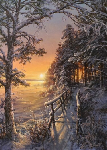 Peinture intitulée "Winter evening" par Viktar Yushkevich Yuvart, Œuvre d'art originale, Acrylique