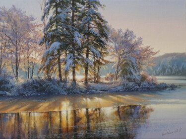 Painting titled "First ice" by Viktar Yushkevich Yuvart, Original Artwork, Acrylic