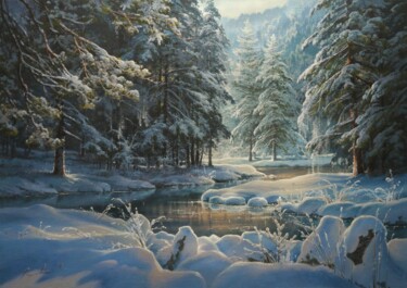 Картина под названием "Winter morning" - Viktar Yushkevich Yuvart, Подлинное произведение искусства, Акрил