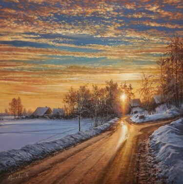 Painting titled "Golden winter sun" by Viktar Yushkevich Yuvart, Original Artwork, Acrylic