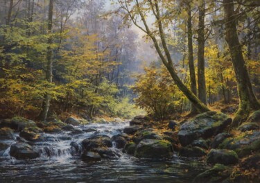 Malerei mit dem Titel "Forest river" von Viktar Yushkevich Yuvart, Original-Kunstwerk, Acryl