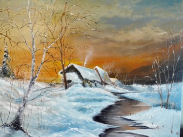 Peinture intitulée "Зимний вечер" par Vistor Korotkov, Œuvre d'art originale, Huile