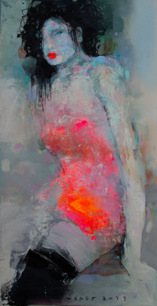 Peinture intitulée "Shimmering Girl" par Viktor Sheleg, Œuvre d'art originale, Huile