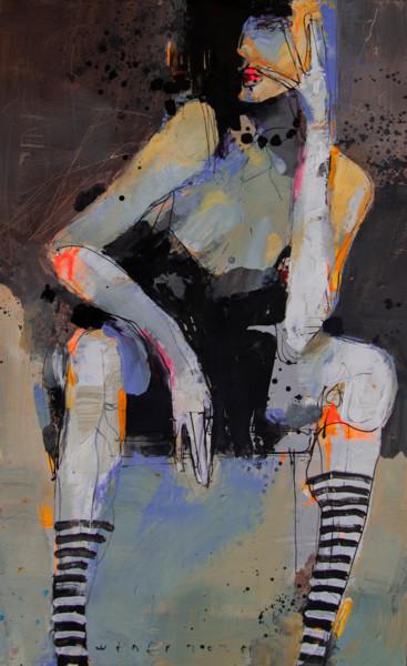 Painting titled "Striped leg warmers" by Viktor Sheleg, Original Artwork, Oil