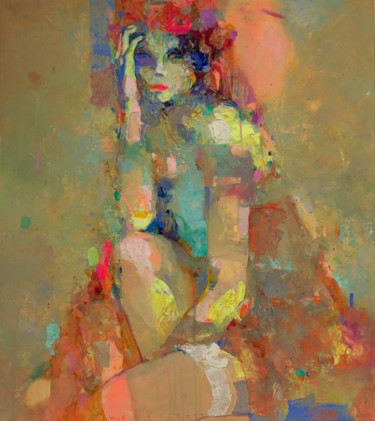 Peinture intitulée "Lady with Garter" par Viktor Sheleg, Œuvre d'art originale, Huile