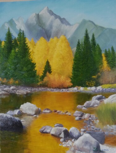 Painting titled "Herbst in Gebirge" by Viktor Shitts, Original Artwork, Oil