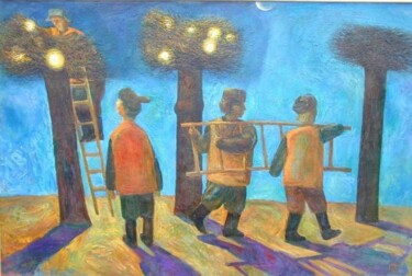 Painting titled "Lamplighters (Фонар…" by Viktor Solodky, Original Artwork