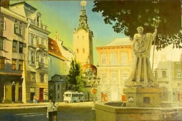 Schilderij getiteld "Утро на старой площ…" door Viktor Soroka, Origineel Kunstwerk, Olie