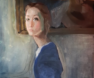 Painting titled "Female portrait 2021" by Viktória Déri, Original Artwork, Oil