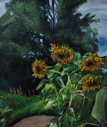 Painting titled "Sunflower" by Viktória Déri, Original Artwork, Oil