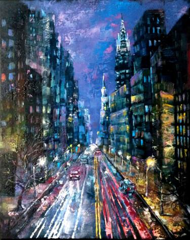 Картина под названием "Painting Night land…" - Виктория Губарева, Подлинное произведение искусства, Масло