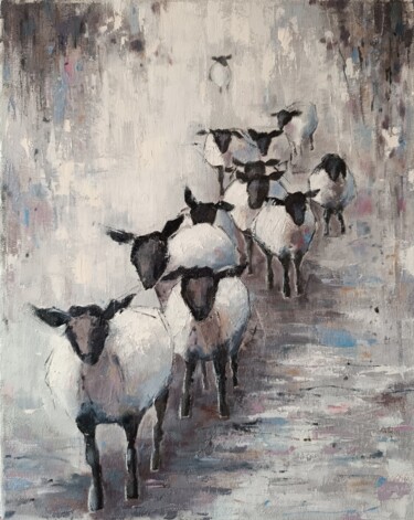 Malerei mit dem Titel "Oil painting "Sheep…" von Viktoriia Kerner, Original-Kunstwerk, Öl Auf Keilrahmen aus Holz montiert