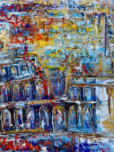 Painting titled "Rome Lights" by Viktoriia Balandina, Original Artwork, Acrylic Mounted on Wood Stretcher frame