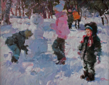 Painting titled "Snowy winter" by Viktoriia Chaus, Original Artwork, Oil